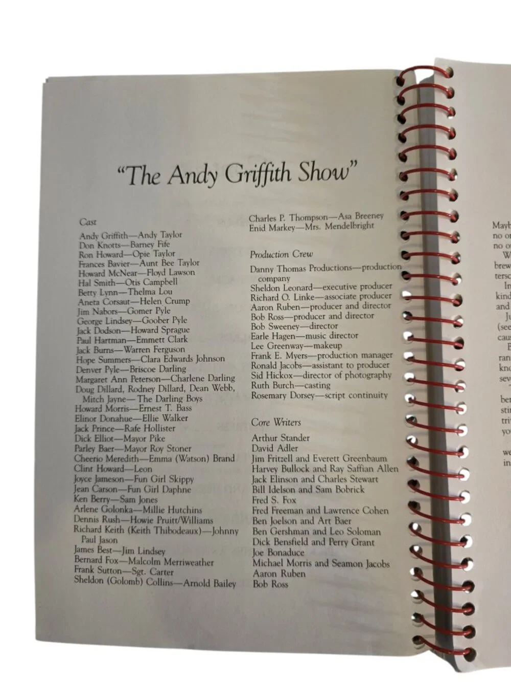 Aunt Bee's Mayberry Cookbook Andy Griffith Show Spiral Bound Southern Recipes